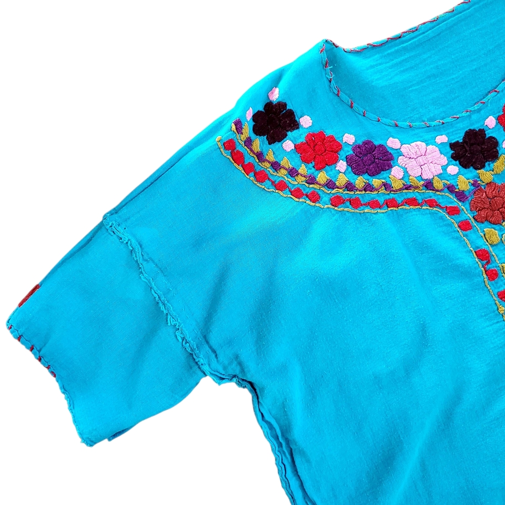 Johnny Was Vintage Crop Blue Embroidered Blouse Sz Large - Picture 4 of 8